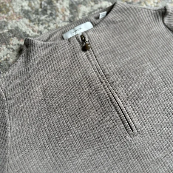 Vince Ribbed Wool Blend Quarter Zip Sweater Pullover Size Small Heather Birch - Picture 4 of 8